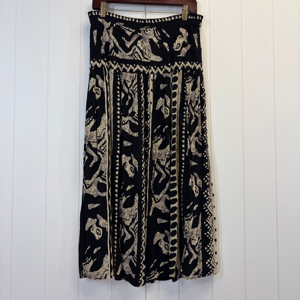 Vintage Carole Little 90s Boho Maxi Skirt Women Size 8 Cottage Batik Artsy Flowy